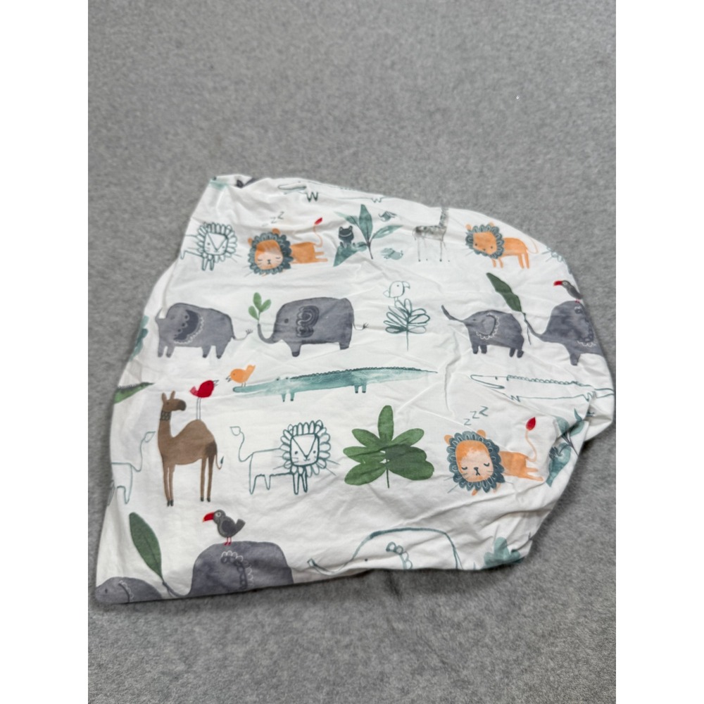 Pottery Barn Kids Safari Animal Print Cotton Crib Fitted Sheet White Multi